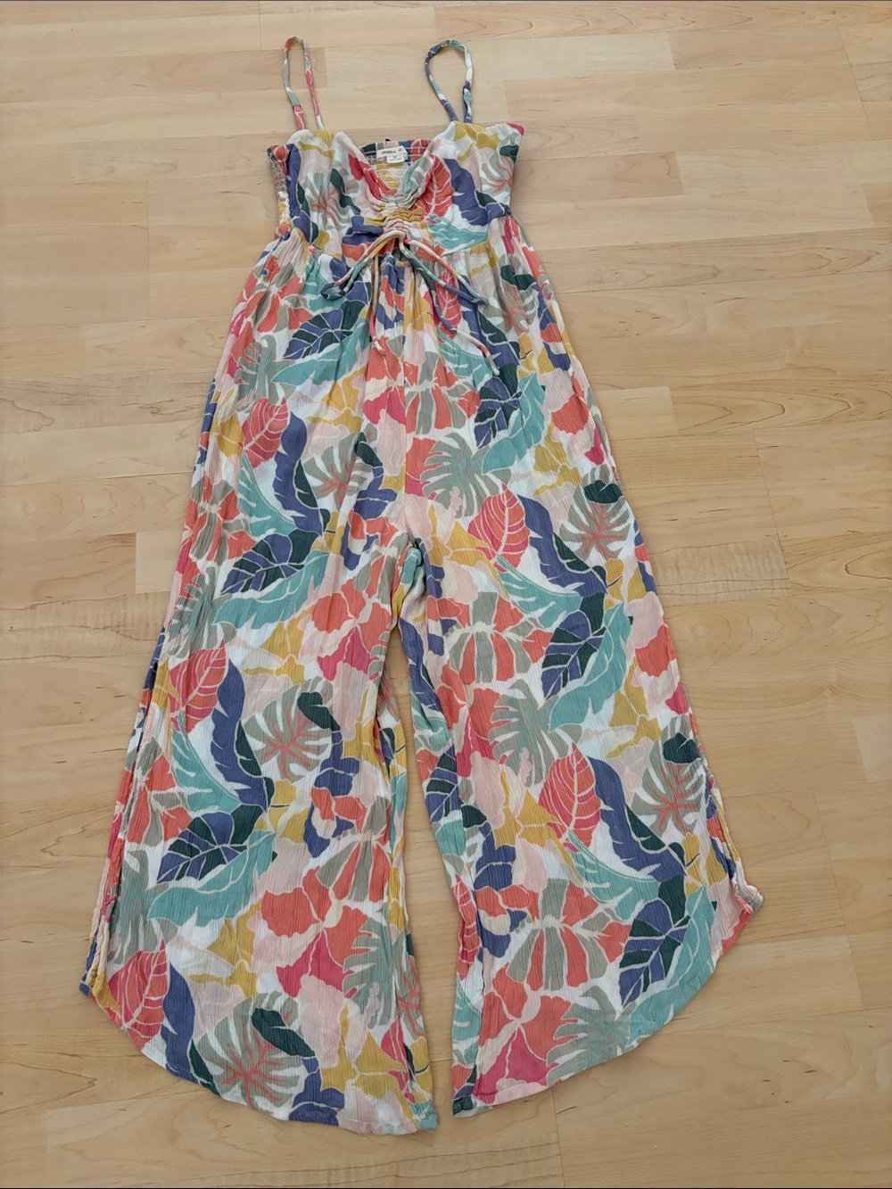O'Neill Women's Medium Keiko Multicolor Tropical Print Wide-Leg Jumpsuit